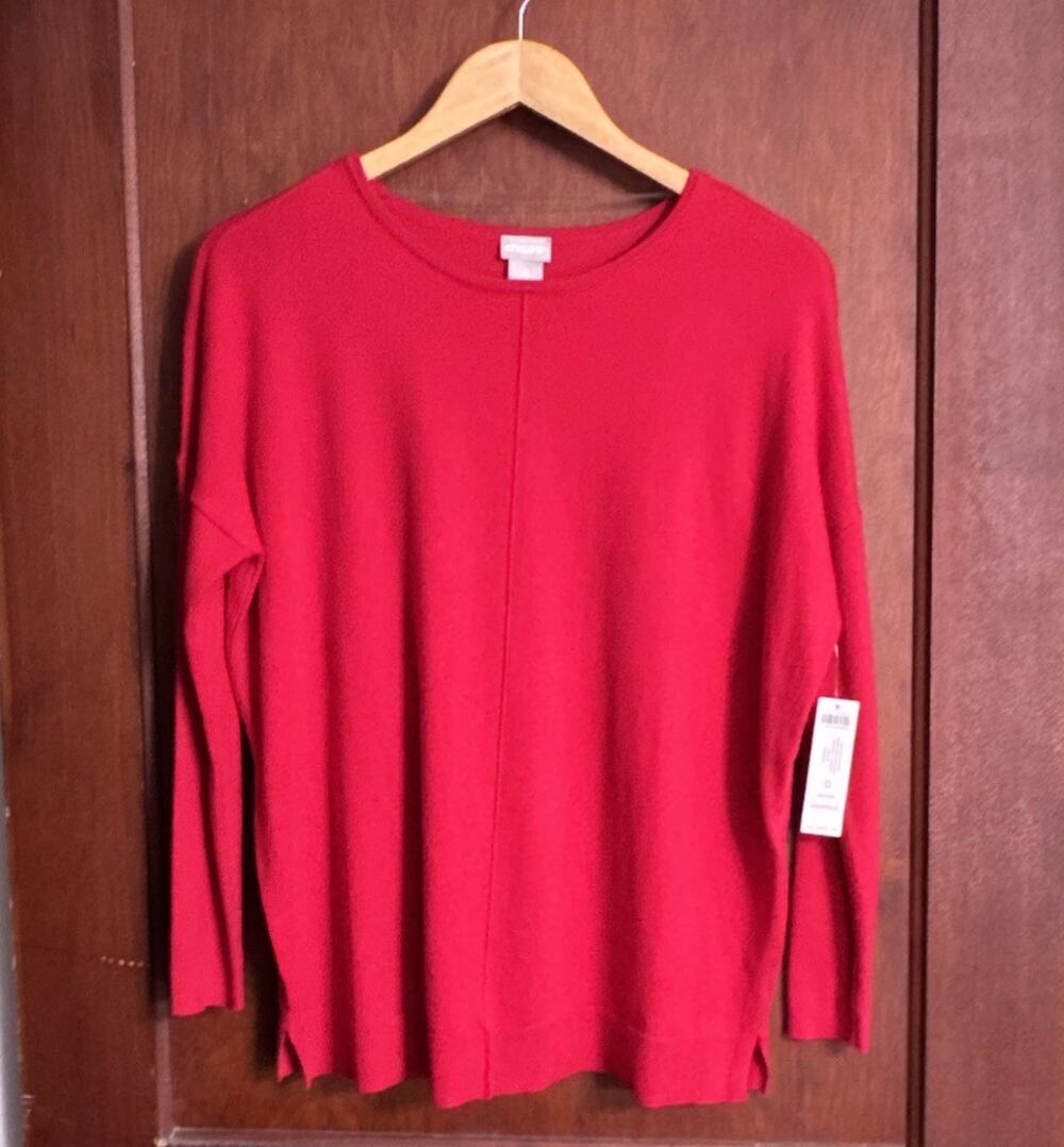 Chico’s Size 0 US 4/6 Red Cashmere Blend Pullover Sweater NWT $99